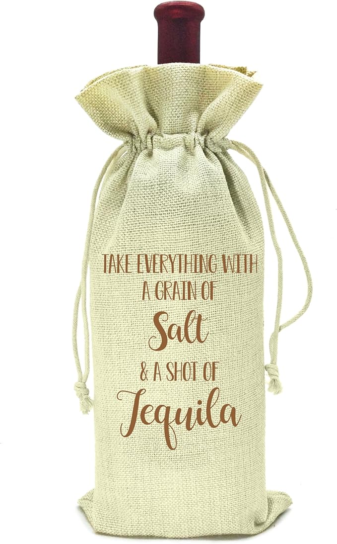 ZVMIS Funny Housewarming Wine Bag Gift-New Home New House Wine Bag Gift for Houseowner-Wine Bag Gift for Wine Lover-Wedding Birthday Christmas Wine Bag Decor Gift-Take Everything With a Grain of Salt