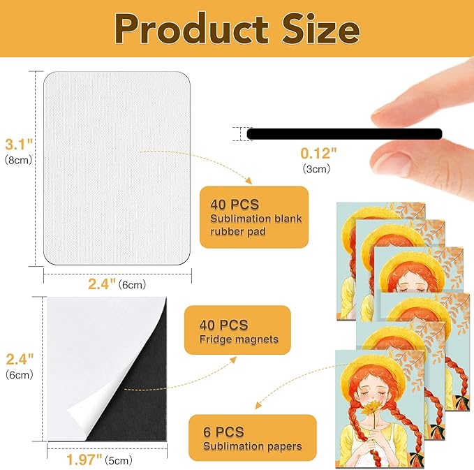 80Pcs Sublimation Magnet Blanks Set,Personalized Sublimation Refrigerator Magnet for Home Kitchen Microwave Oven Decor or Office Calendar with 40PCS Blank Rubber Pad(6x8cm),40PCS DIY Soft Magnetic