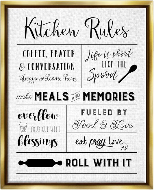 Stupell Industries Minimal Kitchen Rules Chart Framed Floater Canvas Wall Art by Amanda Murray