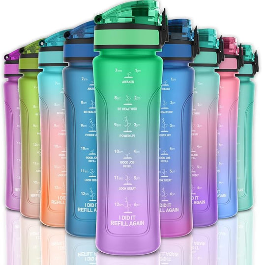 15oz Kids Sports Water Bottles for School with Spout Lid (Green Purple)