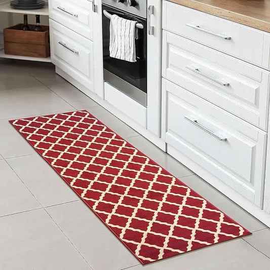 Ottomanson Ottohome Collection Non-Slip Rubberback Elegant Trellis Design 2x5 Indoor Runner Rug, 20" x 59", Red