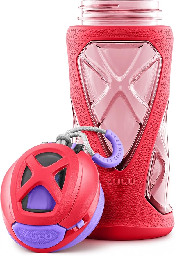 ZULU Torque 16oz Plastic Kids Water Bottle with Silicone Sleeve and Leak