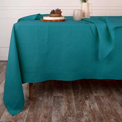 D'Moksha Homes Linen Tablecloth 60 x 156 Inch - 100% Pure Linen Teal Blue Tablecloth - Machine Washable Dining Tablecloth for Rectangle Tables