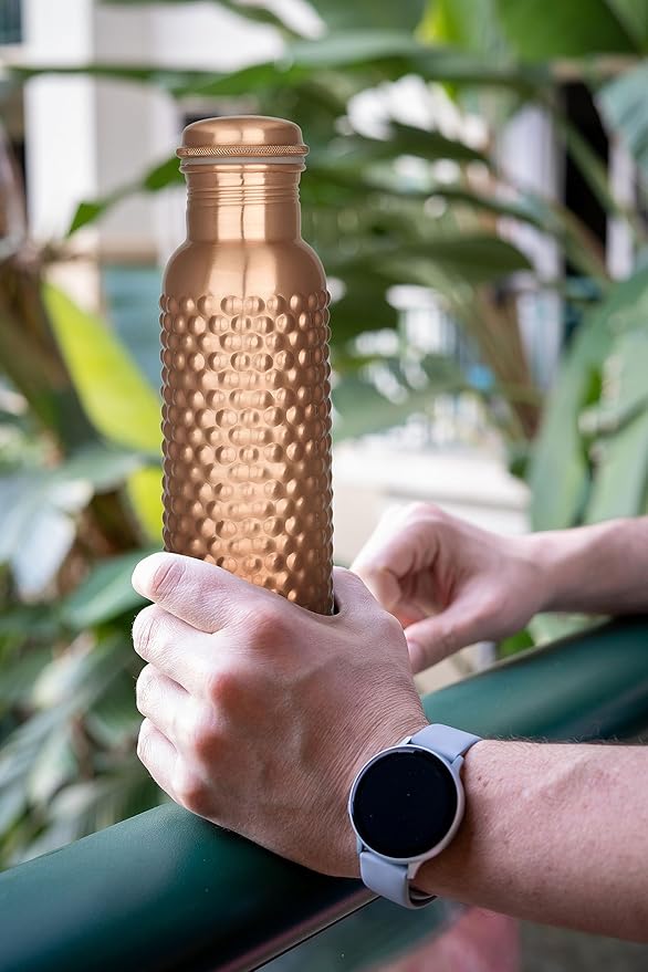 100% Handcrafted Bubble Engrave Pure Copper Water Bottle | 30 Oz | for Drinking Water | Yoga Travel Take Out Ayurveda | Leak Proof Vessel Bubble Dot Designed