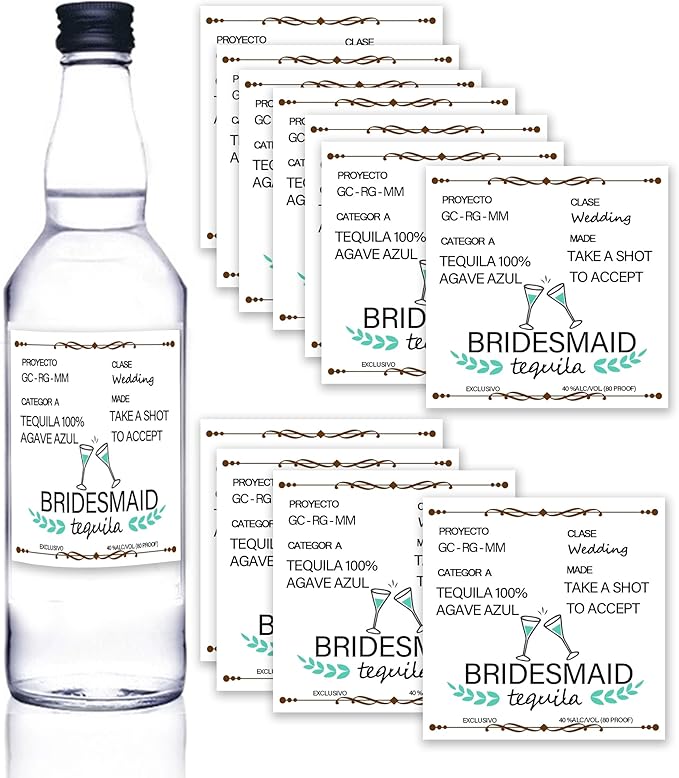 16 Pcs Bridesmaid Proposal Gift Wine Bottle Labels, Tequila Self Adhesive Labels, Bridal Party Groomsman Wine Stickers Bride Tribe Label, Maid of Honor Gift for Friend, 1.75'' x 1.75'' (Green)