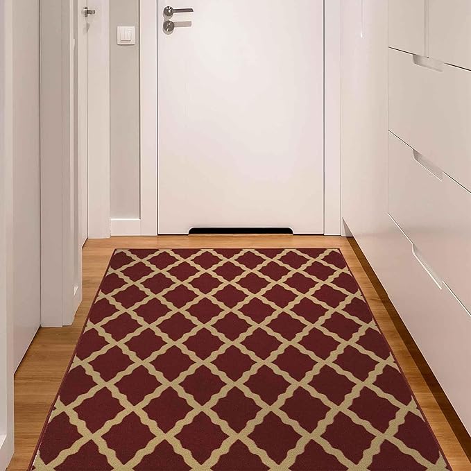 Ottomanson Ottohome Collection Non-Slip Rubberback Trellis Design 5x7 Indoor Area Rug - 5' x 6'6", Red