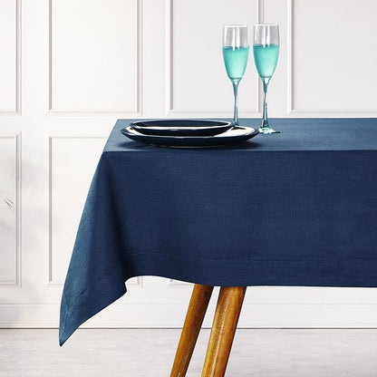 D'Moksha Homes Linen Tablecloth 60 x 108 Inch - 100% Pure Linen Navy Blue Tablecloth - Machine Washable Dining Tablecloth for Rectangle Tables