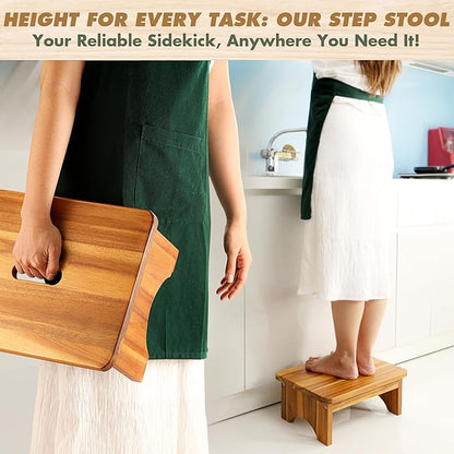 Wooden Step Stool, 6.5'' One Step Stool for Adults, Wooden Beside Step Stool with 550 Lbs Load Capacity, Heavy Duty/Portable/Nonslip/Durable Construction Safe Step Stool for Bedroom/Kitchen