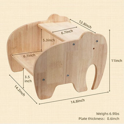 Wooden Step Stool for Kids, Toddler Step Stool of Elephant Shape Two Step Children's Stool for Bathroom Sink, Kitchen, Bedroom, Potty Training