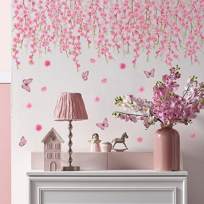 Pink Flower and Butterfly Wall Stickers - Elegant Home Decor