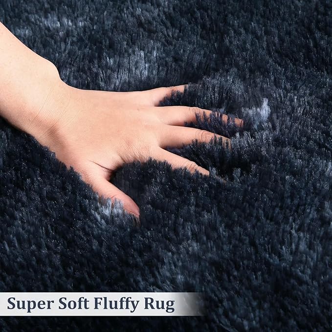 Area Rugs 10x13 for Living Room Fluffy Shaggy Large Carpet Rug for Bedroom Indoor Modern Faux Fur Floorcover Mat Soft Non Slip Kids Rugs for Nursery Playroom Home Decor Rug, Tie Dye Navy