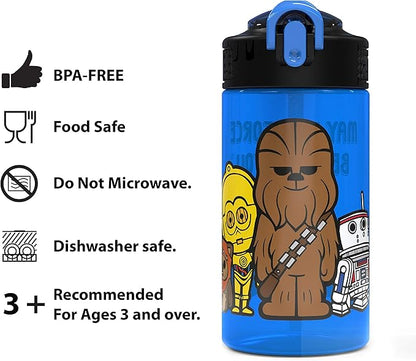 Zak Designs PP Park Straw Kids Durable Plastic Spout Cover and Built-in Carrying Loop, Leak-Proof Water Design for Travel, (16oz, 2pc Set), 2 Count (Pack of 1), Darth Vader Bottle 2pk