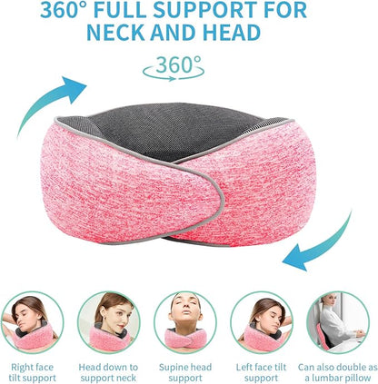 Travel Neck Pillow, Memory Foam Airplane Neck Pillow with 360 Degree Comfort and Breathability, Travel Essentials for Airplanes, Home and Car (Pink)