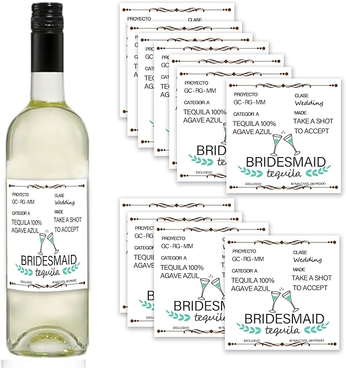 16 Pcs Bridesmaid Proposal Gift Wine Bottle Labels, Tequila Self Adhesive Labels, Bridal Party Groomsman Wine Stickers Bride Tribe Label, Maid of Honor Gift for Friend, 1.75'' x 1.75'' (Green)