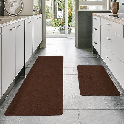 COSY HOMEER 24x35 Inch/24X60 Inch Kitchen Rug Mats Made of 100% Polypropylene Strip TPR Backing 2 Pieces Soft Kitchen Mat Specialized in Anti Slippery and Machine Washable,Brown