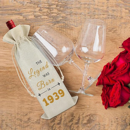 1939 85th Birthday Gift for Women Men Wine Bag 1939 Birthday Gift for Grandma Turning 85 Years Old Gift for Mom Aunt Wine Gift Bag Happy Birthday 85 Years Old Retirement Gift Drawstring Wine Wrap Bag