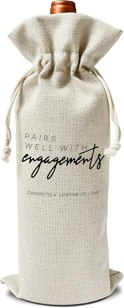 Zodvery Engagement Wine Gift Bags - for Wedding, Engagement, Couples - Reusable Burlap With Drawstring Gift Bag (5.5"x 13.5")-1 Pcs/jiu010