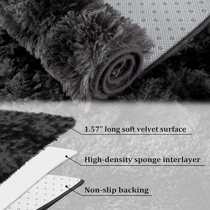 10x13 Feet Shag Area Rugs for Living Room Large Shaggy Fluffy Bedroom Carpet Soft Plush Throw Rugs for Nursery Kids Room Extra Large Fuzzy Furry Rug for Gilrs Boys Room Decor,Tie Dye Black Grey