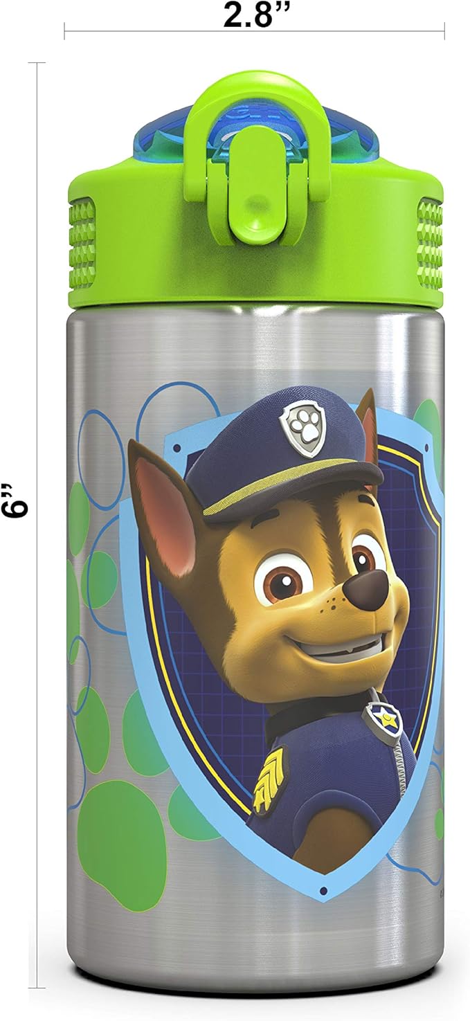 Zak Designs 15.5oz Stainless Steel Kids Water Bottle with Flip-up Straw Spout - BPA Free Durable Design, Paw Patrol Boy SS