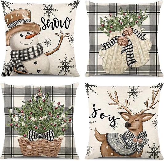 Christmas Decorations - Christmas Pillow Covers 18x18 Set of 4, Holiday Christmas Decor Home Sofa Couch Cushion Indoor Decorations