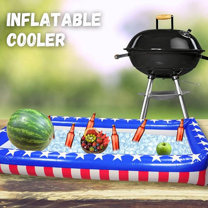 2 Pack Patriotic Inflatable Serving Bar, Ice Buffet Cooler Salad Serving Trays - Memorial Day Party Supplies, Independence Day Fourth of July Party BBQ Cooler Indoor Outdoor by 4E's Novelty