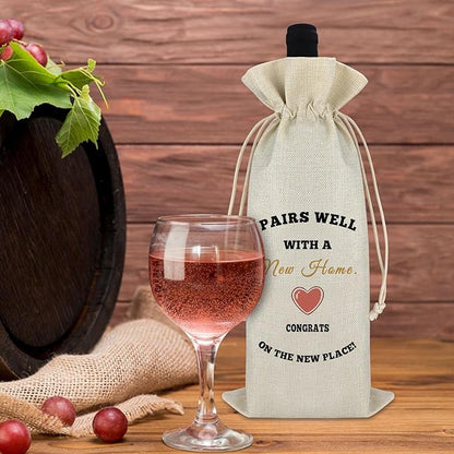 New Home Gift Housewarming Gift for Friends Women House Warming Presents Wine Bag Housewarming Party Decor Burlap Drawstring Wine Wrap Bag Congrats New Home Christmas Gift for Couple New Homeowner