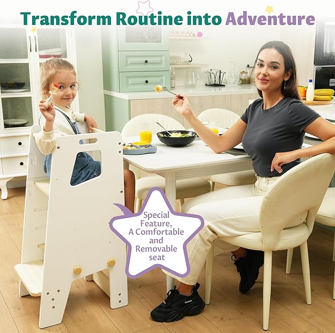 Toddler Tower - Adjustable Montessori Multi-Use Toddler Kitchen Stool, Safe Learning Tower, Essential Toddler Tower Learning Game Changer- Perfect Toddler Chair