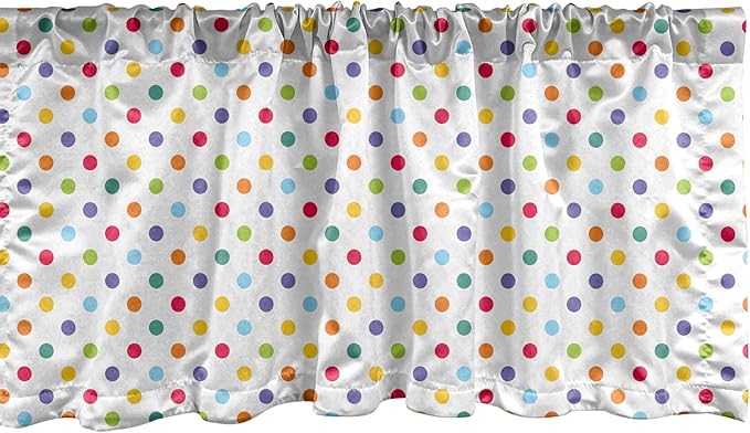 Ambesonne Abstract Window Valance, Colorful Polka Dots Round Circular Vintage Fashion Girls Feminine Design, Curtain Valance for Kitchen Bedroom Decor with Rod Pocket, 42" x 12", Multicolor