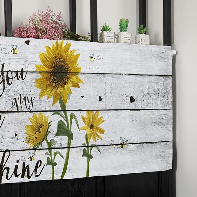 Sunflower Kitchen Curtains Valances for Windows Farmhouse Rustic Vintage Wood Rod Pocket Window Treatment for Kitchen/Living Room/Bedroom/Bathroom,60" X 18" -1 Panel, You are My Sunshine