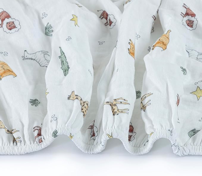 100% Cotton Muslin crib sheets for Boys and Toddler, Soft and Breathable, crib sheets girl Snug Fit, Machine Washable, Multiple Colors, Animal Muslin Size 28"x52"x9"