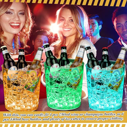 6 Pcs Clear Plastic Ice Bucket 12 LED Light Up Ice Cube with color Changing Lights Reusable Clear Ice Bucket with 12 silicone pad for Party Wine Beverage Bottle Home Bar Club Restaurant