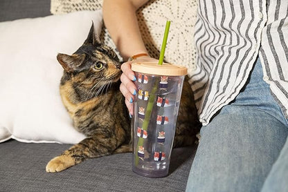 Pearhead Cat Sushi Water Tumbler, Pet Owner Travel Tumbler Cat Accessory, Cat Owner Water Cup for at Home or On-The-Go, Drink Tumbler with Twist on Lid and Reusable Straw, 22oz