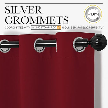 NICETOWN Christmas Burgundy Blackout Curtains Grommet - Home Decorations Thermal Insulated Solid Grommet Top Blackout Living Room Panels/Drapes for Gift (1 Pair, 55 x 86 inches, Red)