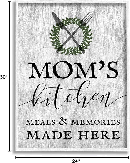 Stupell Industries Mom's Kitchen Meals and Memories, Design by Daphne Polselli White Framed Wall Art, 24 x 30, Grey