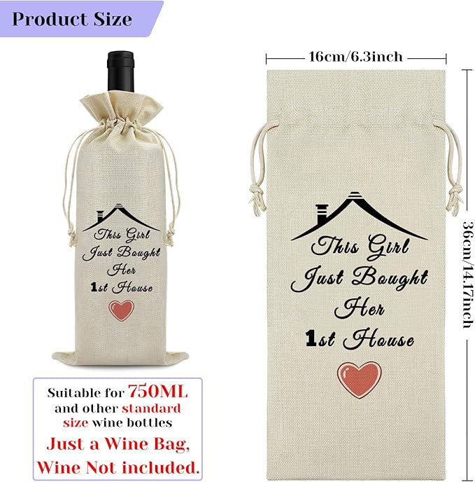 New Home Gift Wine Gift Bag Housewarming Gifts Wine Bag for Homeowner Host New Homeowner Gift for Friends First New Home Gift for Women Men Housewarming Party Decorations Burlap Wine Wrap Bag