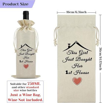 New Home Gift Wine Gift Bag Housewarming Gifts Wine Bag for Homeowner Host New Homeowner Gift for Friends First New Home Gift for Women Men Housewarming Party Decorations Burlap Wine Wrap Bag