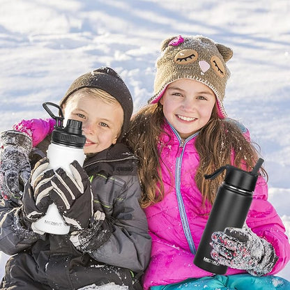 18oz Insulated Water Bottle with Straw&3 Lids Stainless Steel Water Bottles Kids Sports Metal Thermos Water Bottle Cup for School Vacuum Insulated Bottles Leak-Proof Travel Thermal (Black)