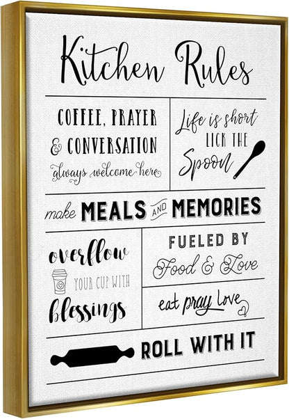 Stupell Industries Minimal Kitchen Rules Chart Framed Floater Canvas Wall Art by Amanda Murray