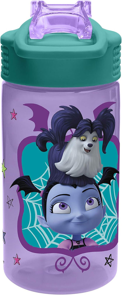 Zak Designs Vampirina 16 oz Plastic Water Bottle with Reusable Straw, PP Park, Vampirina & Wolfie (VMPB-T120)