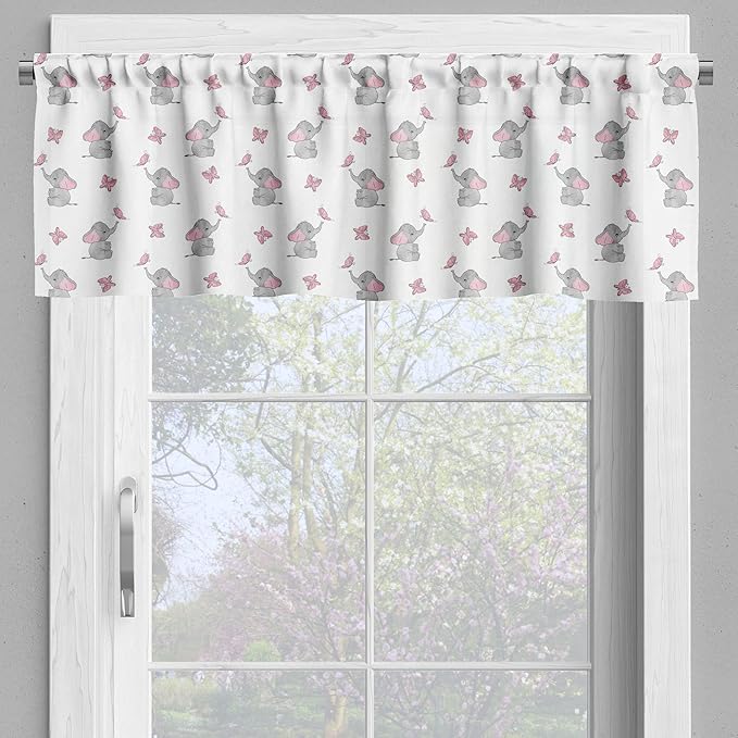 Ambesonne Animal Cartoon Valance & Tier Curtain 3 pcs Set, Playing Butterflies Design Pattern, Window Treatments for Kitchen Room Decor, 55" x 36", Grey Pink