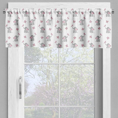 Ambesonne Animal Cartoon Valance & Tier Curtain 3 pcs Set, Playing Butterflies Design Pattern, Window Treatments for Kitchen Room Decor, 55" x 24", Grey Pink