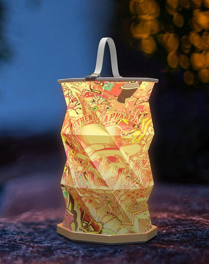 Battery Operated Lamp with Handle, Rotating Folding Lamp, Cyberpunk Portable Light, Folding Paper Lantern for Home, Office, Living Room