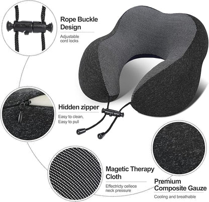 Travel Pillow, Best Memory Foam Neck Pillow Head Support Soft Pillow for Sleeping Rest, Airplane Car & Home Use (Black-E)