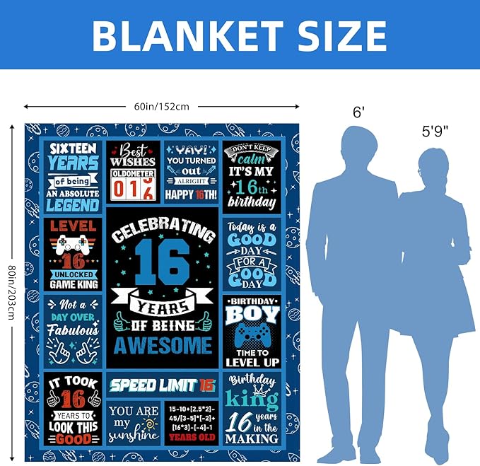 16 Year Old Boy Birthday Gift Ideas, 16th Birthday Gifts for Boys, Best 16 Year Old Boy Gifts, Kids Blanket 60 X 80 in Warm Flannel Throw Blankets Gift for 16 Year Old Boy