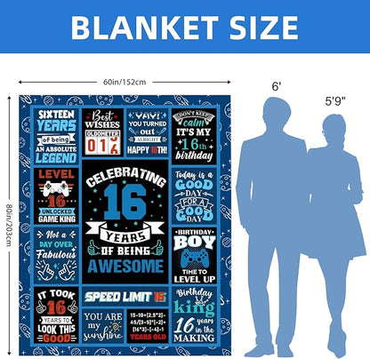 16 Year Old Boy Birthday Gift Ideas, 16th Birthday Gifts for Boys, Best 16 Year Old Boy Gifts, Kids Blanket 60 X 80 in Warm Flannel Throw Blankets Gift for 16 Year Old Boy