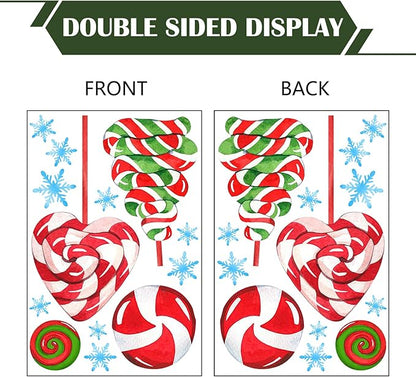 Yovkky 157 PCS Christmas Window Clings 9 Sheets, Xmas Candy Cane Peppermint Lollipop 2025 New Year Stickers Decals Decor, Christmas Snowflakes Winter Holiday Party Home Kitchen Candyland Decorations