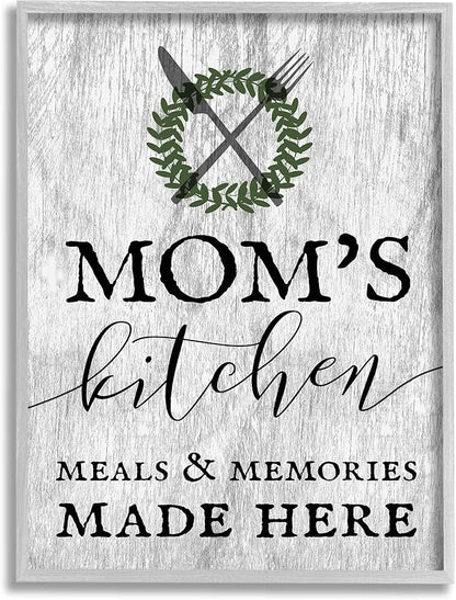 Stupell Industries Mom's Kitchen Meals and Memories, Design by Daphne Polselli Gray Framed Wall Art, 24 x 30, Grey