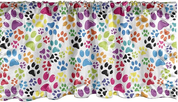 Ambesonne Dog Window Valance, Colorful Little Paws Steps Childish Artwork Cartoon Unusual Traces Design, Curtain Valance for Kitchen Bedroom Decor with Rod Pocket, 54" X 12", Blue Purple