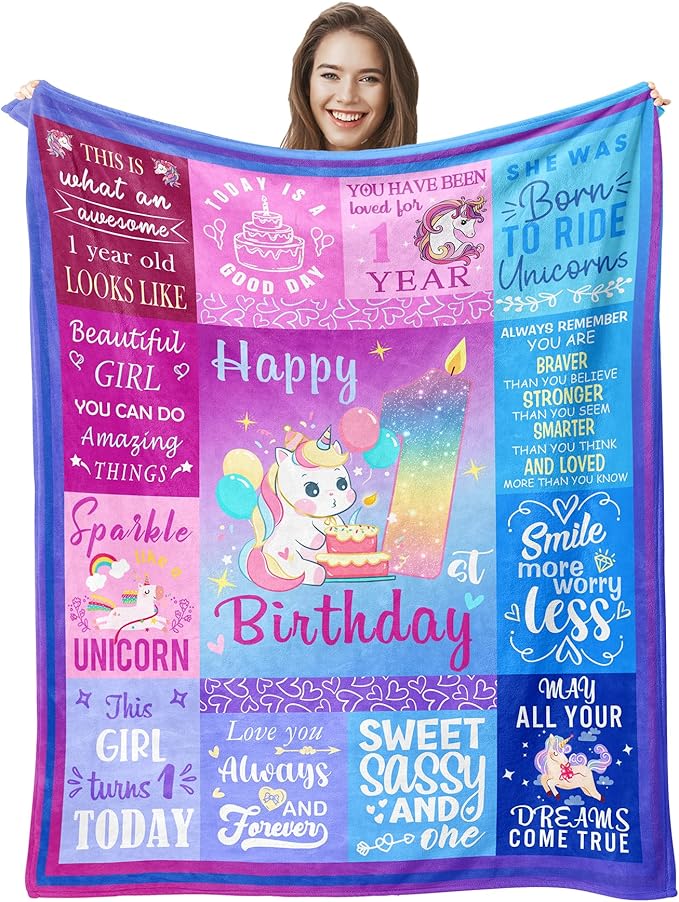 1 Year Old Girl Birthday Gift Blanket, 1 Year Old Girl Gifts, 1st Birthday Girl Gifts, One Year Old Girl Birthday Gifts, First Birthday Gifts for Girls, 1st Birthday Decorations Girl 50"X40"