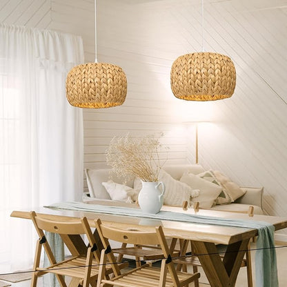 Rattan Pendant Light - Pumpkin Pendant Lights for Home Decor - Natural Woven Pendant Light; Wicker Pendant Light for Dining Room, Kitchen Island